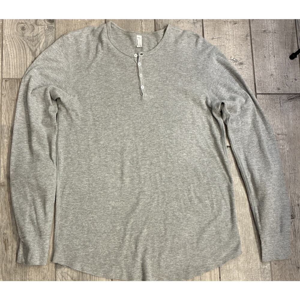 Vintage American Apparel Gray 4-Button Baby Thermal Henley MADE IN USA Dexter